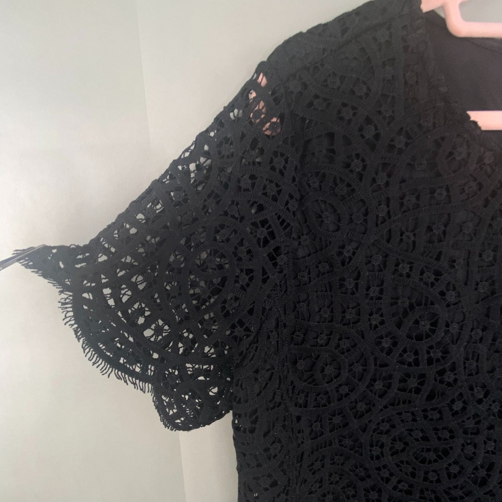 Philosophy Lace Top Women Sz L Black Short Sleeve Lined Scalloped Hem Fairy Goth - Picture 4 of 11